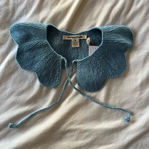 Misha and Puff adult flower collar faded denim merino wool NWT